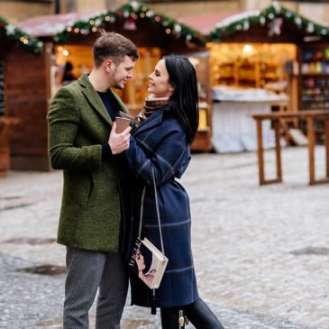Winter photo shoot in Prague for Victoria Romanets and Anton Gusev
